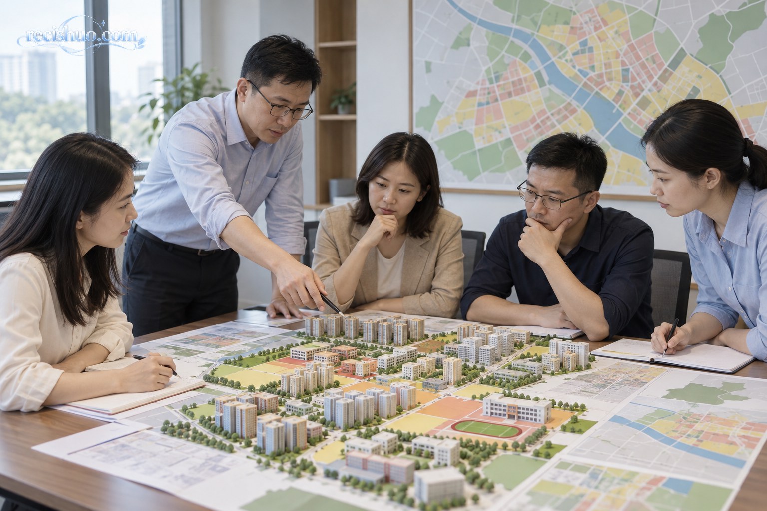 教育规划工作人员围绕社区与学校模型讨论学位需求