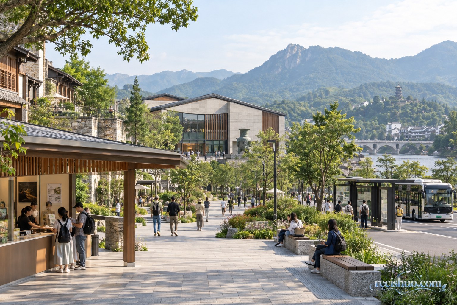 山水城市中文化场馆、步行空间与公共交通相互衔接的文旅街区