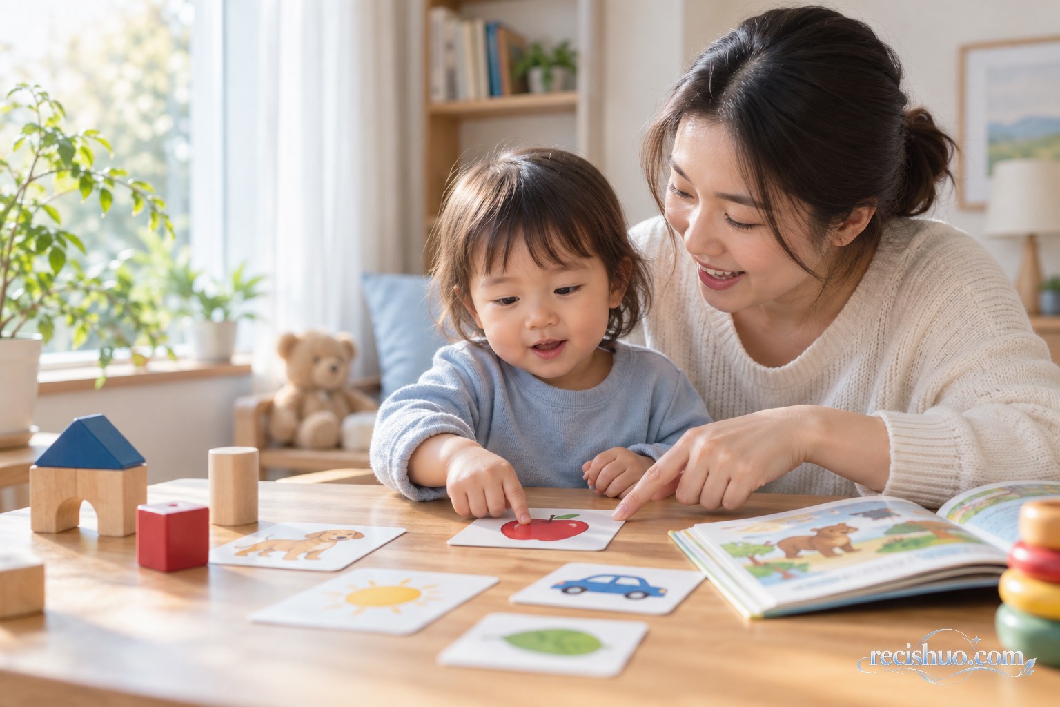 幼儿在家长陪伴下通过图画卡片进行生活化语言启蒙