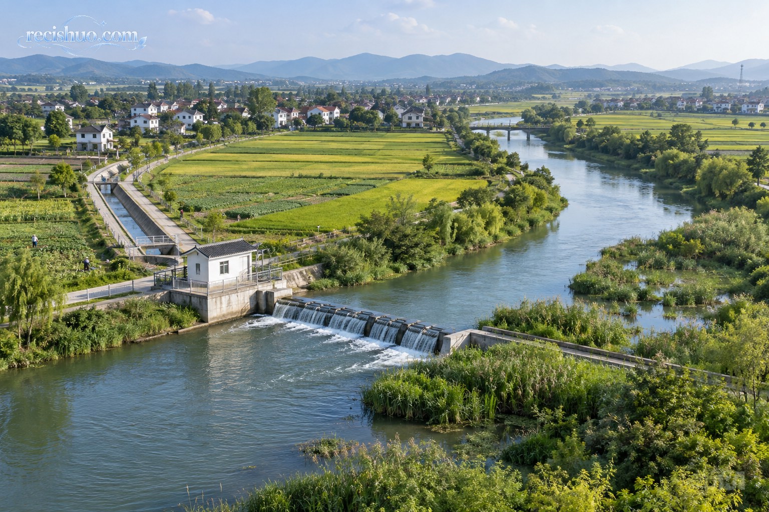 河流、生态湿地、灌溉渠道、农田与村镇协调共存的城乡水网场景