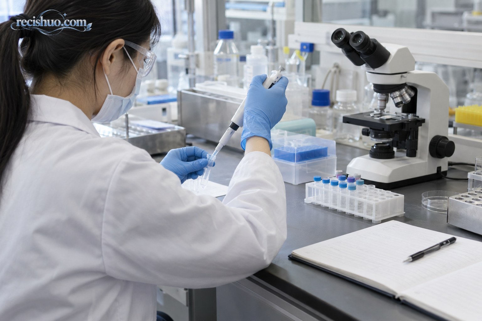 科研人员在生物医学实验室使用移液器开展基础实验