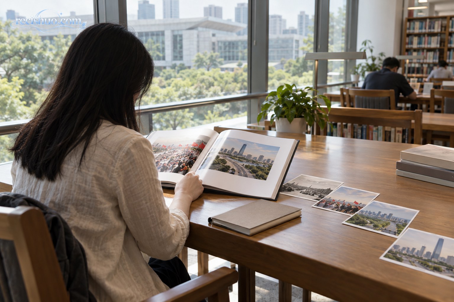市民在公共图书馆通过影像资料梳理城市发展的时间脉络