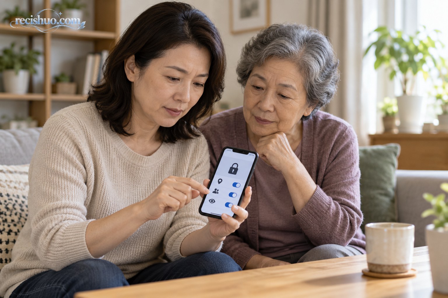 年轻人在居家书桌前检查旅行照片并谨慎准备发布朋友圈