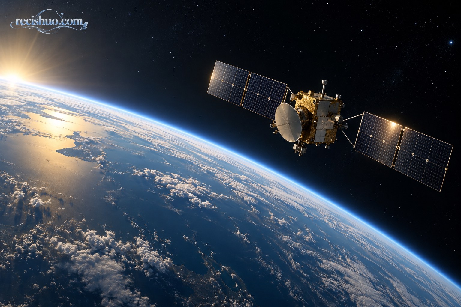 导航卫星在地球弧面上空稳定运行的航天场景