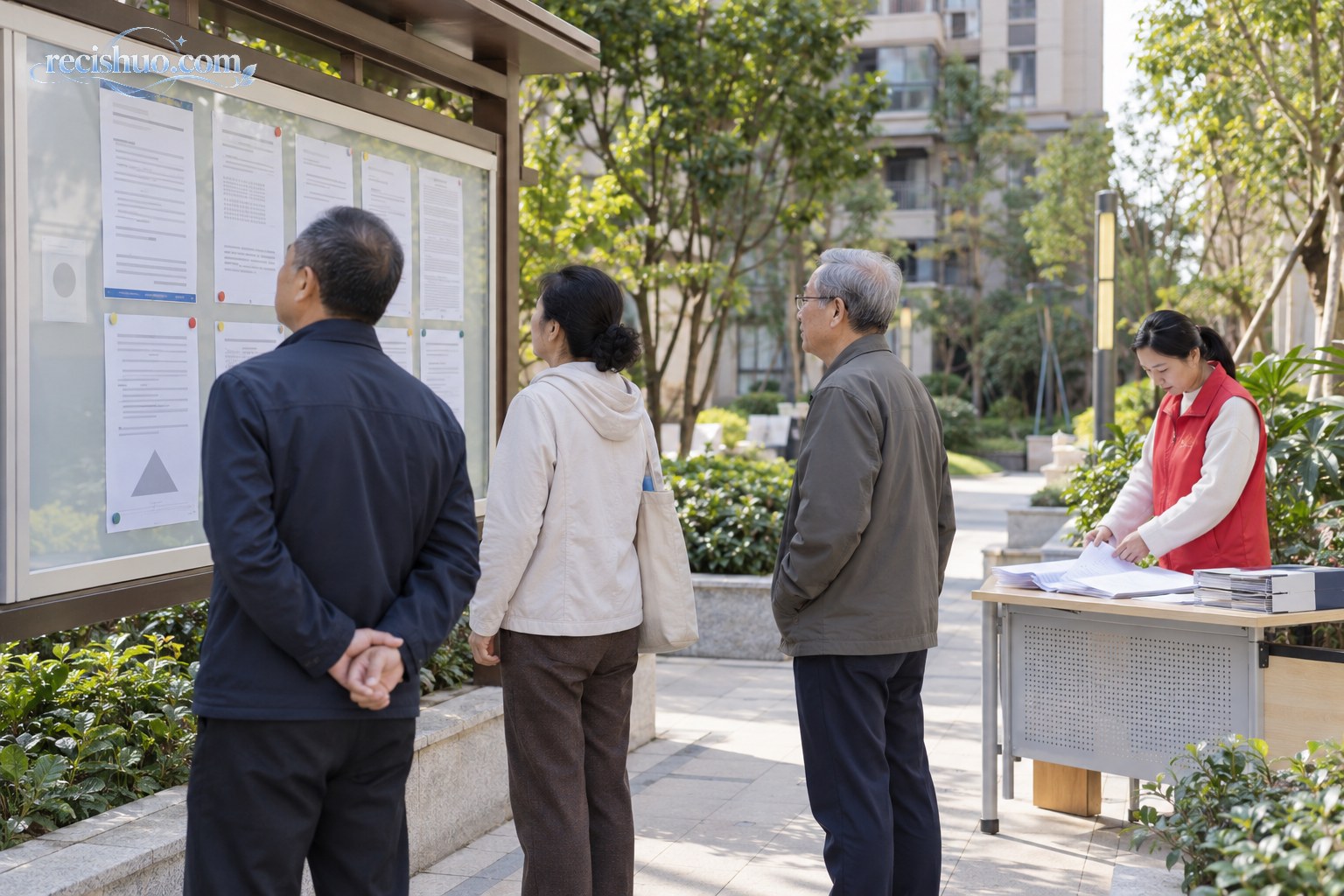 社区居民通过小区公告栏查看公开信息