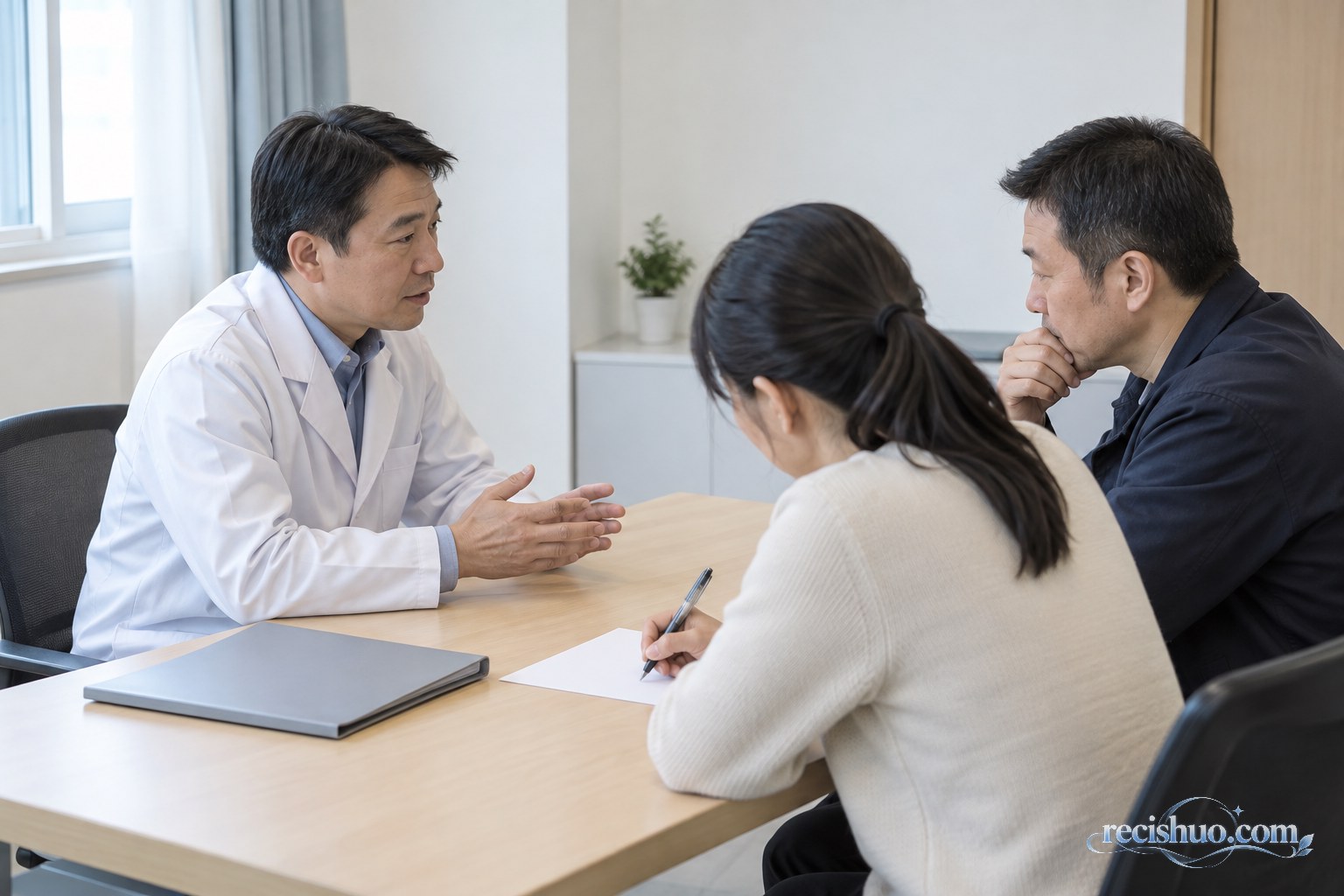 家属在医院沟通室向医务人员了解情况并做记录