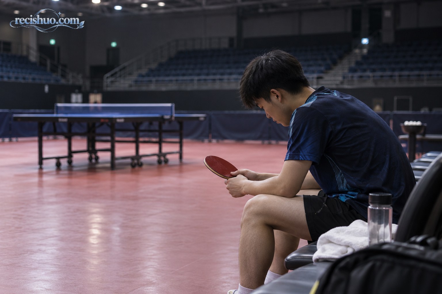 两名男子乒乓球运动员在专业赛场进行快速相持