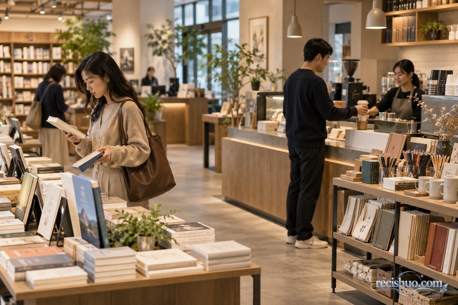 书店里的图书展示、咖啡柜台和文创商品构成多元消费场景