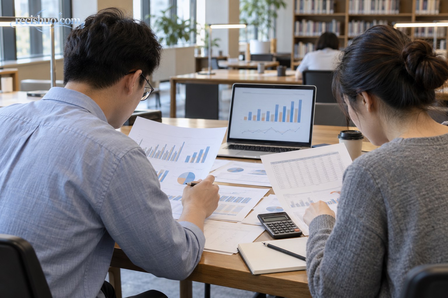 研究人员在阅览室核对多份人口统计资料