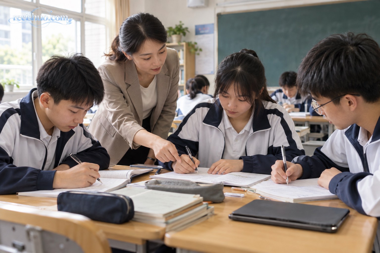 课堂上学生先用纸笔独立解题，教师在旁引导思路