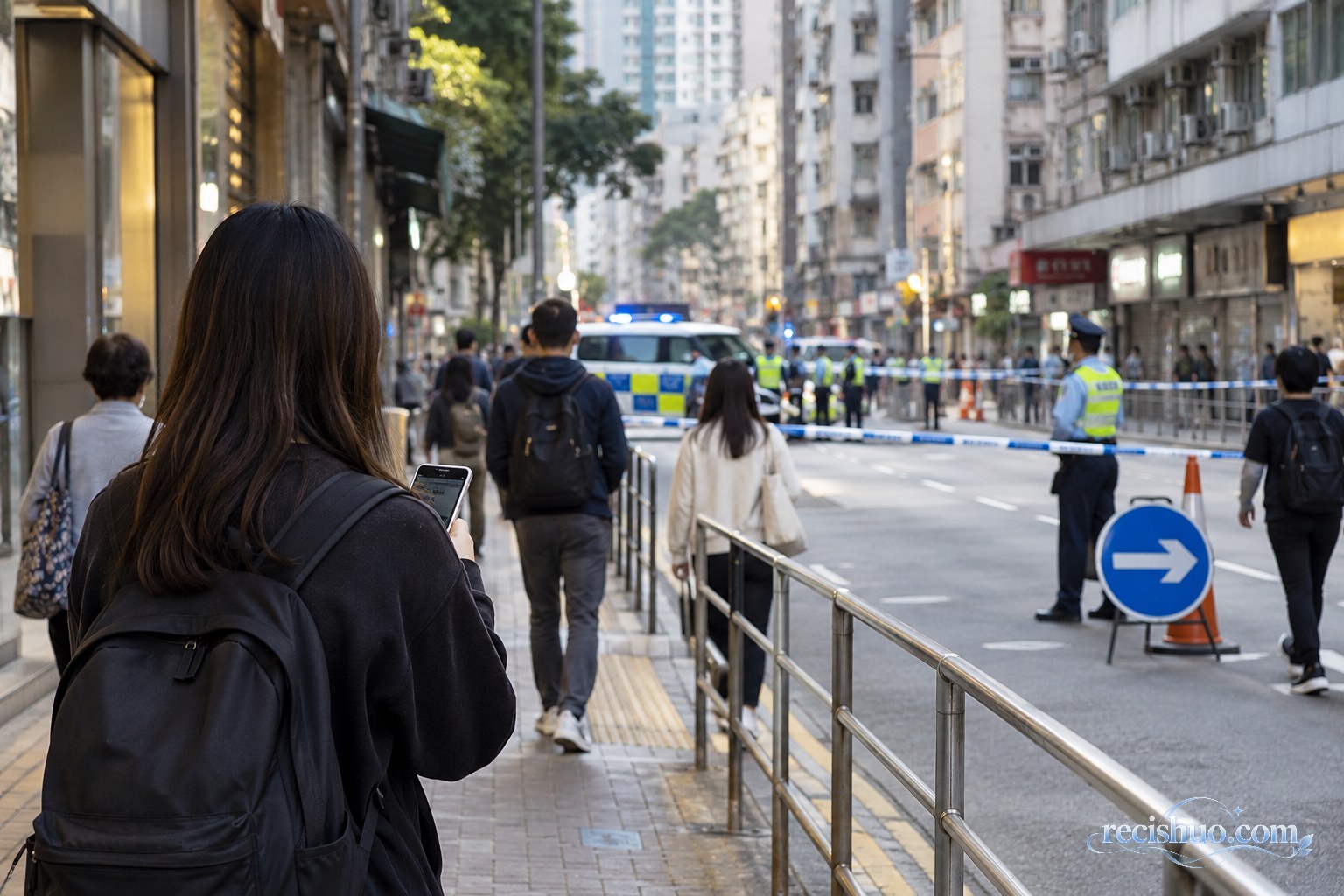 市民在警方封锁区域外有序绕行并与现场保持距离