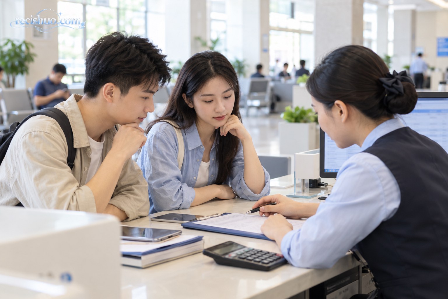 两名年轻人在公共服务窗口咨询参保记录与保障安排