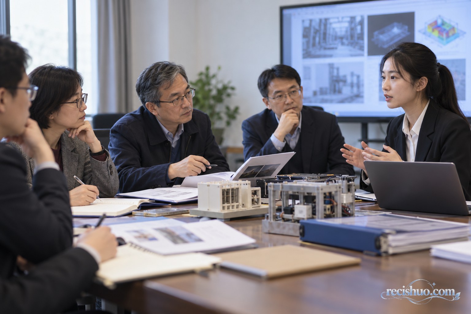研究生携工程模型与项目材料接受教师和企业专家质询