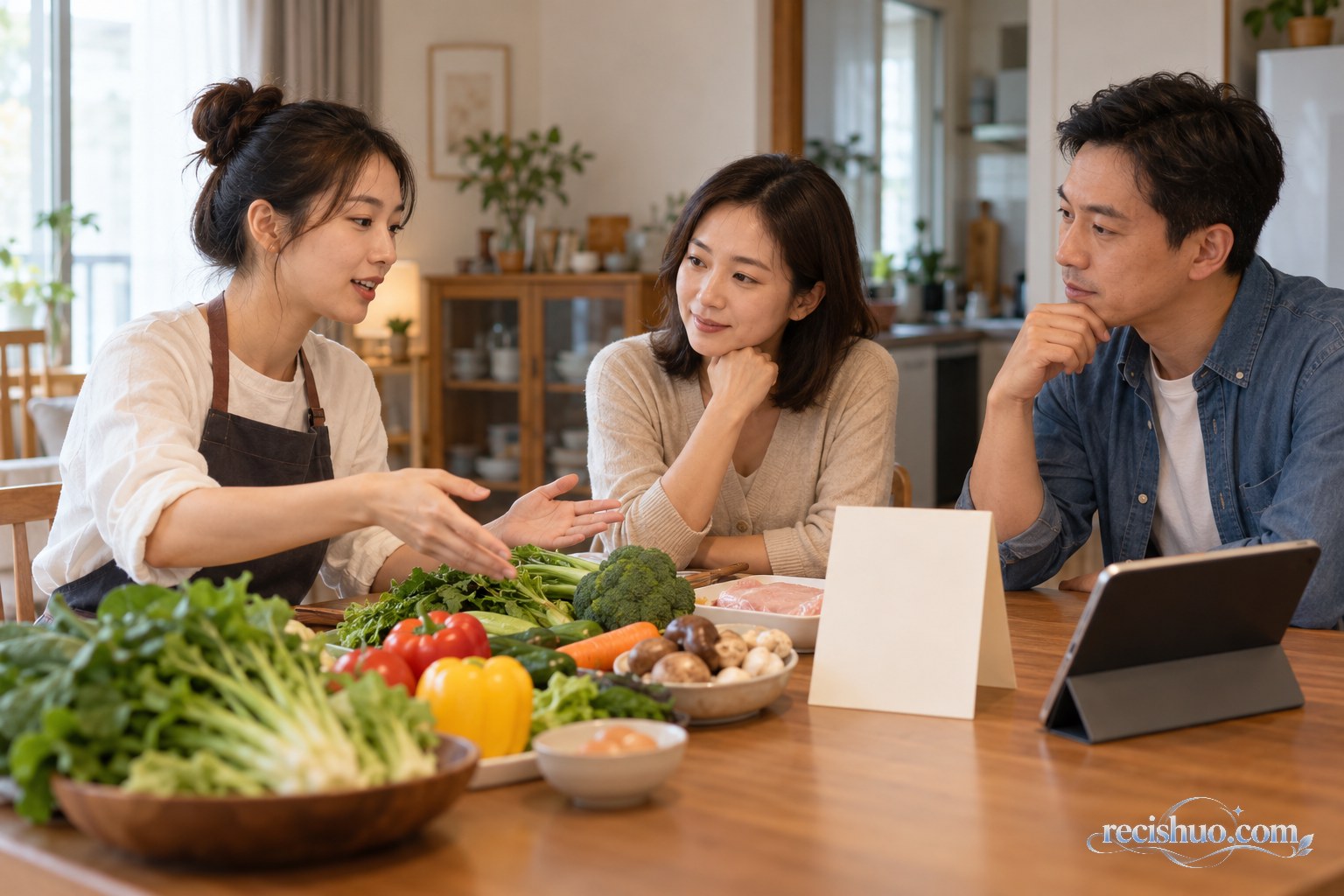 上门做饭服务者与家庭客户围绕食材沟通菜单需求