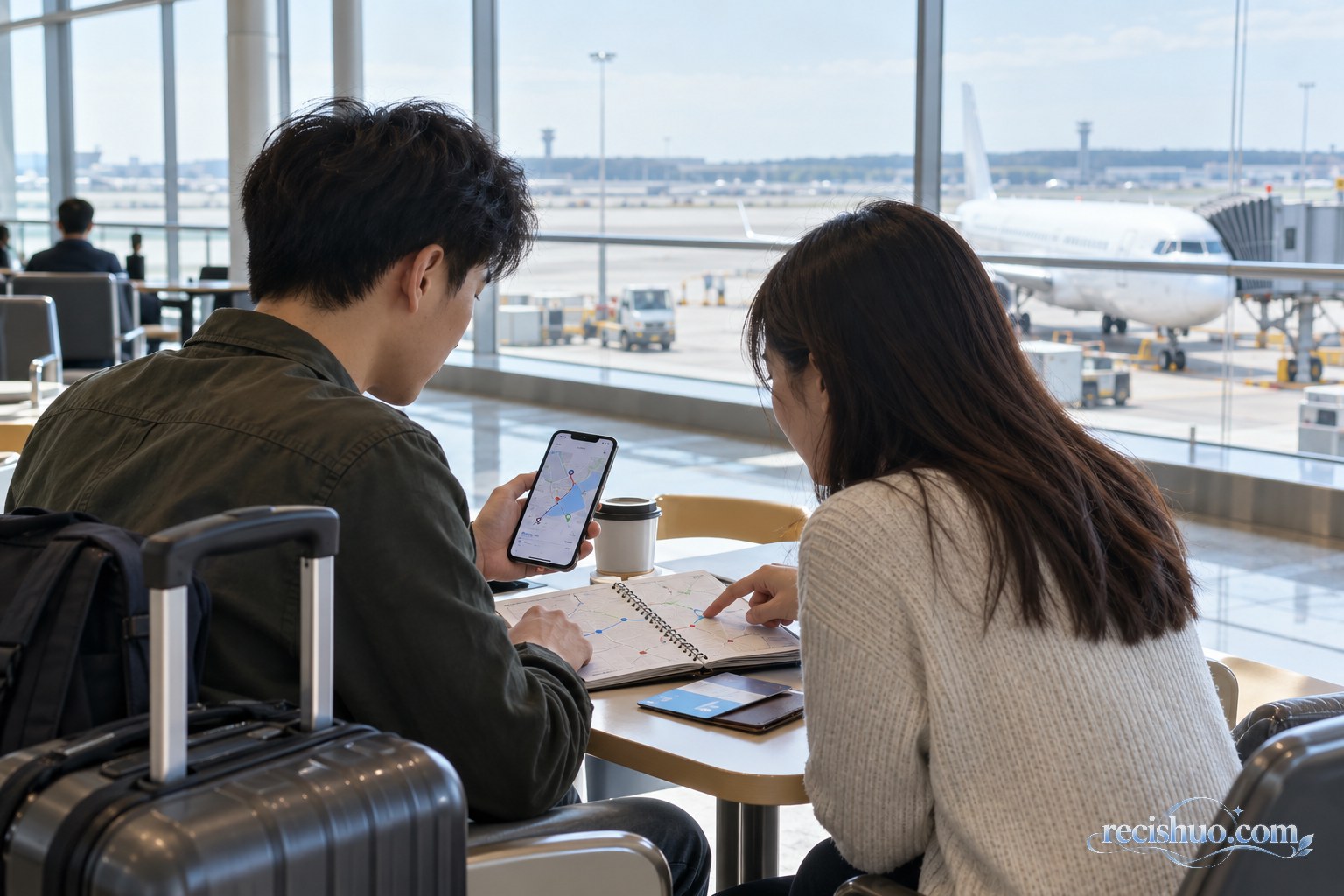 旅客在候机楼内比较路线并规划机场接驳行程