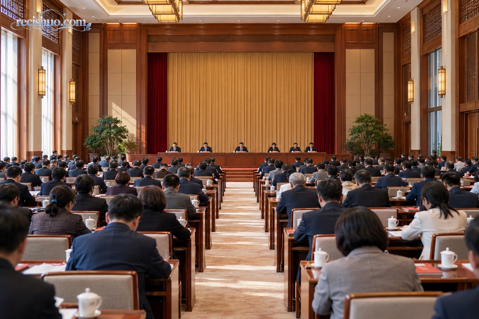 庄重会议厅内与会人员认真参会的纪实场景