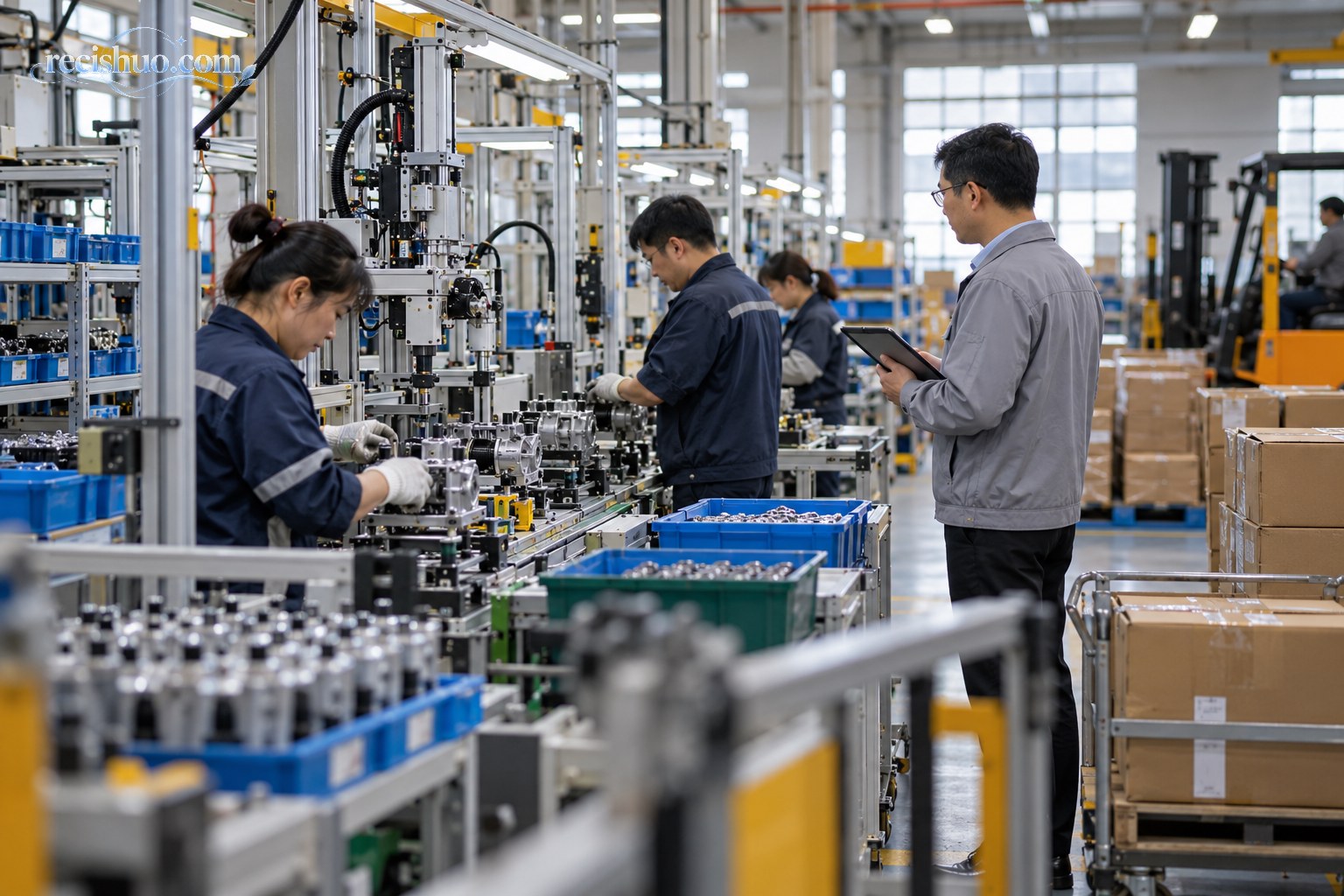 制造企业生产线上工人与管理人员协同作业